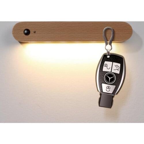 Wooden LED Sensor Night Light Wireless Magnetic Key Holder Hanging Lamp USB Rechargeable Night Lamp Cabinet Door Wall Lamp