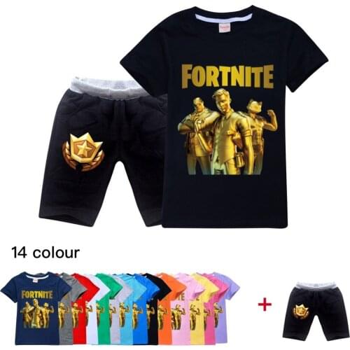 Kids Boy Summer Shorts Suit T-shirt Cotton Fortnite Short Sleeve T Shirt + Shorts Two Pieces Fashion Anime Figure Clothing Sets