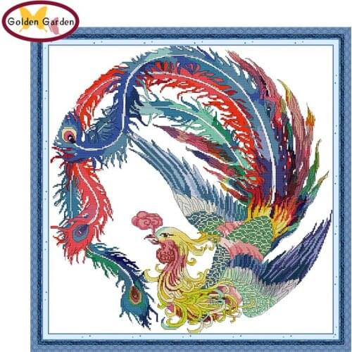GG Auspicious Phoenix Joy Sunday Cross Stitch Embroidery Needlework Kits 14CT 11CT Cotton Canvas Cross Stitch Set for Home Decor