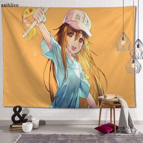 Custom Tapestry Anime Cells At Work! Printed Large Wall Tapestries Hippie Wall Hanging Bohemian Wall Art Decoration Room Decor