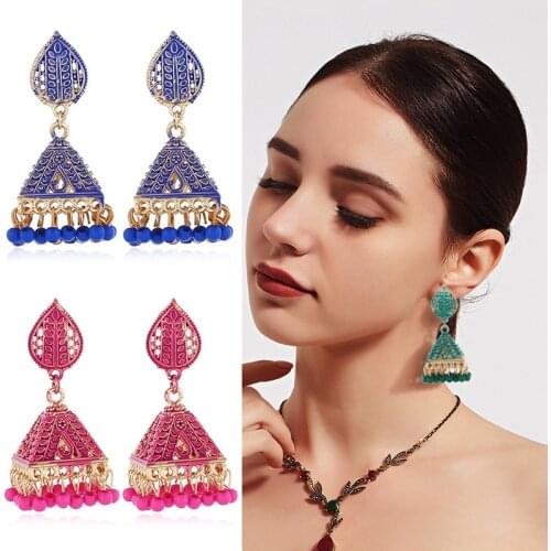 Jhunki Indian Moroccan women jewelry Morocco Gypsy Gold Beaded hippie hollow earrings for women Afghan vintage jewelry gift