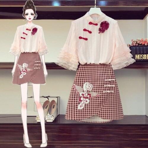 Two-piece set 2020 new plus size fat mm mm age Korean fashion elegant womens simple style single / large size cheongsam dress