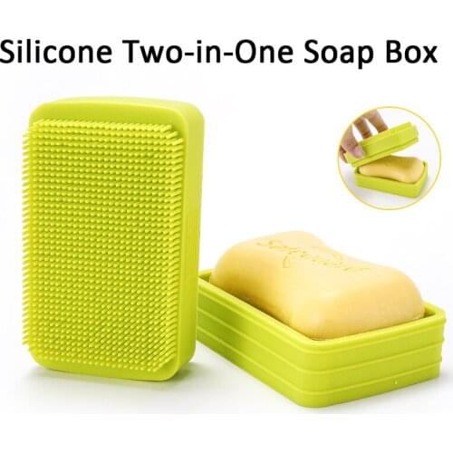 Creative Multifunctional Silicone Soap Box Bath Brush In 1 Double-sided Multifunctional Silicone Bath Brush Soap Box With Lid