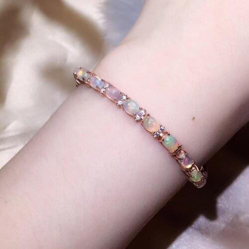 Best Gift Natural Real Opal bracelet Solid S925 Sterling Silver For Women Colour Gem Stone Rings Fine Jewelry