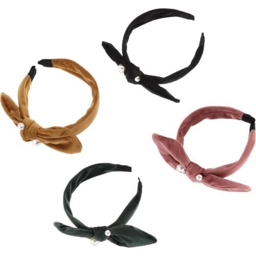 Fashion Women Bowknot Pearl Hair Band Elastic Hoop Lovely Headband Alice Hairband Wedding Party Prom Hair Styling Accessories