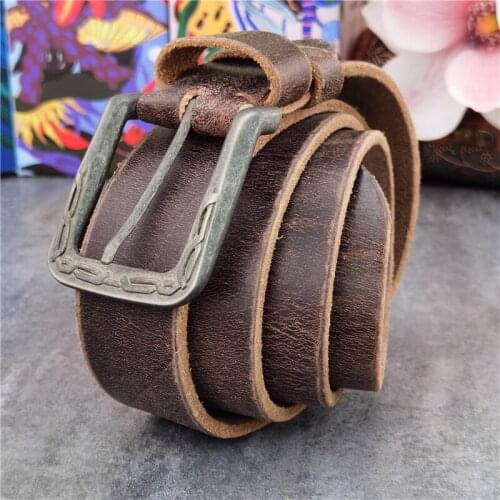 Genuine Leather Men Belt Vintage Pin Belt Buckle Ceinture Jeans Wide Waist Belt Male Thick Luxury Long Belt For Men MBT0041