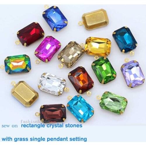 6-18MM Sewing Rectangular octagon Rhinestones With grass single pendant setting Crystal Stone Pendant for Jewelry Accessories