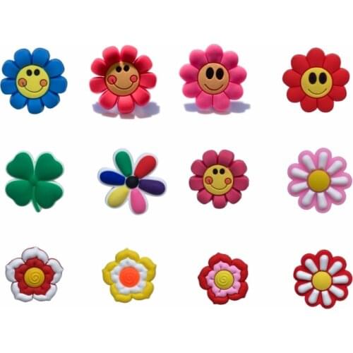 Single Sale 1pc Smile Flowers PVC Shoe Charms,Shoe Buckles Accessories Fit Bands Bracelets Croc JIBZ,Kids Party X-mas Gifts