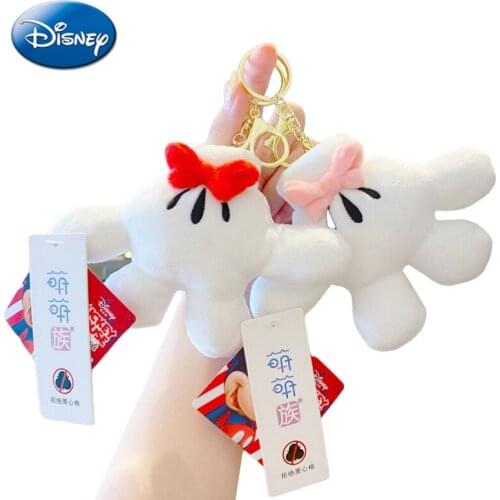 Genuine Disney 11cm Mickey Mouse Minnie Hand Palm Style Fashion Creative Schoolbag Keychain Pendant Cute Plush Doll Toy For Girl