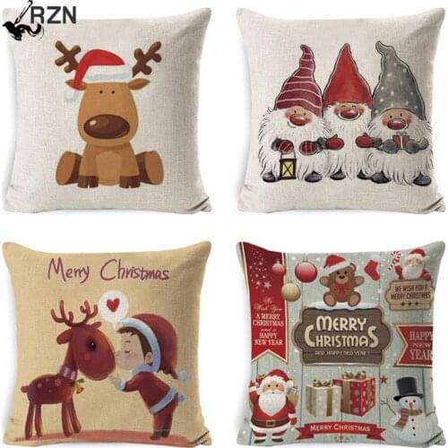 Christmas Decoration Cushion Cover Cartoon Elk Santa Cushion Cover Christmas Pillow Case Linen Decoration Pillow Home Decoration