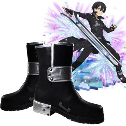 Japanese Anime Sword Art Online Cosplay Boots Kirigaya Kazuto Cosplay Shoes Boots SAO Mens Kirigaya Kazuto Kirito Cosplay Shoes