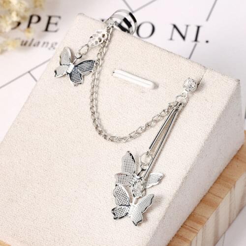 New Butterfly Clip Earrings Tassel Elegant Cool Goth Ear Bone Clip Dangle Earrings for Women Costume Jewelry Earrings Are Fancy