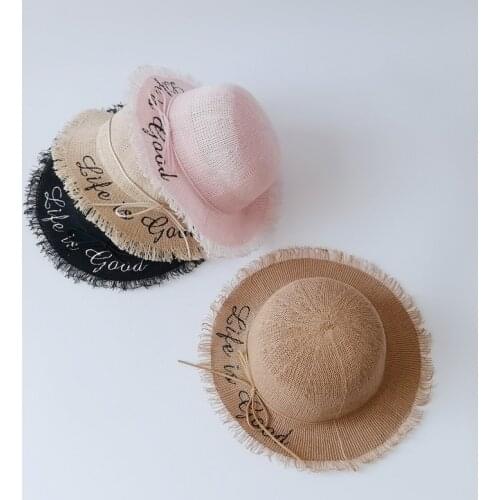 Spring Summer Letter Pattern Baby Straw Hats Cotton Yarn Kids Girls Outdoor Sun Hats Woven Beach Caps