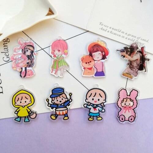 10pcs acrylic Double-sided printed cartoon Charm For Jewelry Making Fashion Earring Pendant Necklace Bracelet Charms