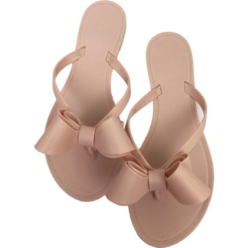 Woman Flip Flops Flat Slippers Bowtie Flat Soft Rubber Slides Summer Female Beach Slippers Home Outside Shoes Casual Sandals