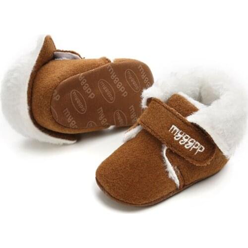 Lovely Faux Fleece Design Boy Girls Toddler First Walkers Baby Shoes Round Toe Flats Soft Slippers Shoes Winter Baby Warm Shoes