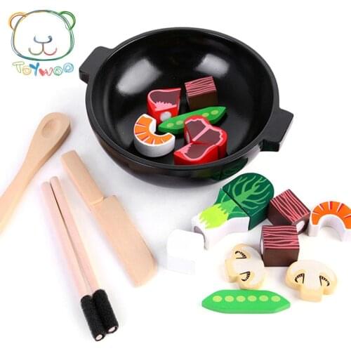 [Toy Woo] Wooden Pretend Play Kitchen Toys Wooden Cutting Magnetic Fruits and Vegetables Colorful Educational Food Toys for Kids