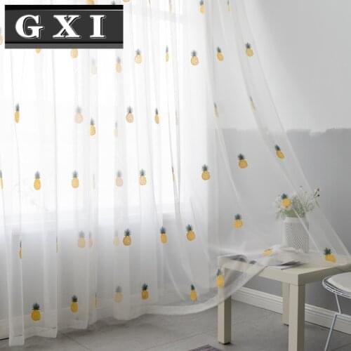 GXI Fruit Tulle For Kitchen Window Drapes Embroidered Pineapple White Sheer Curtains For Living Room Bedroom Kids Party Decor
