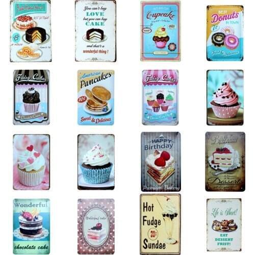 Vintage Cake Dessert Metal Tin Signs Retro Home Kitchen Decoration Plaque Poster Bar Pub Bakery Wall Decoration Plate