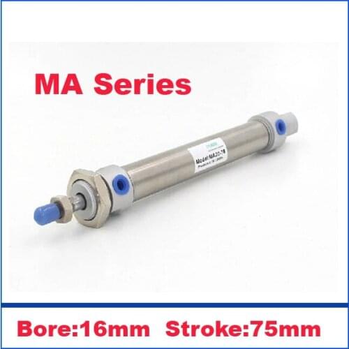 High quality double acting pneumatic small cylinders stainless steel 16mm bore 75mm stroke MA16-75 mini air cylinder