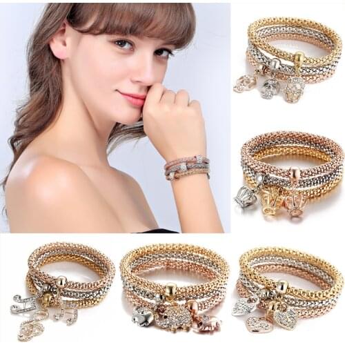 Yobest Vintage Designer Austrian Rhinestones Gold Color Tree of Life Charm Bracelets Popcorn Chain Jewelry For Women