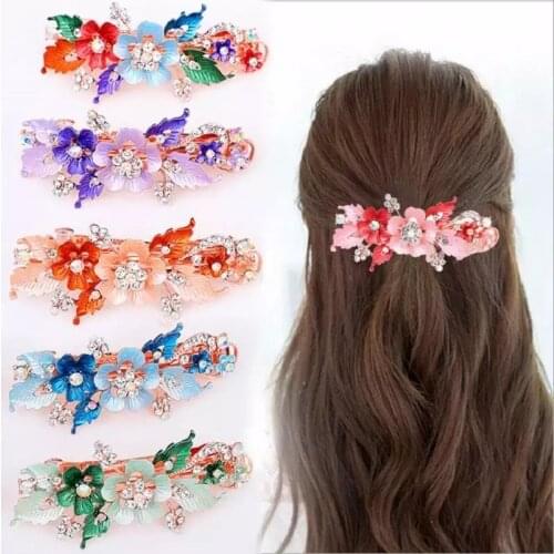 Elegant Rhinestone Flower Barrettes Resin Foral Hair Clip Barrette Cute Hairpin Headwear Accessories Gift For Woman Girls