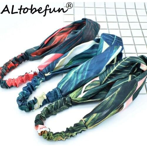 ALTOBEFUN Lady New Summer Fabric Cross Hair Band Womens Sports Yoga Hair Accessories Female Banana Leaf Headband TC052