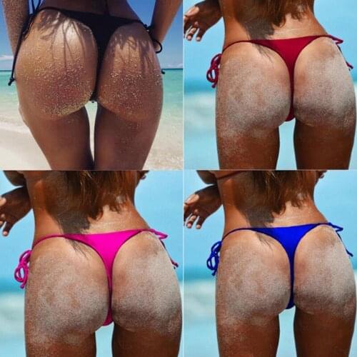 Women Swimwear Lace-up Swim Trunk Solid Shorts Swim Underwear Sexy Fashion Bikini T-Back Cut Out Thong Bottom Beach Pant #A