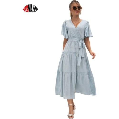 Long Maxi Womens Summer Beach Dress V-neck Office Ladies Dress For Women Elegant Robe Longue Black Evening Party Dresses 2021