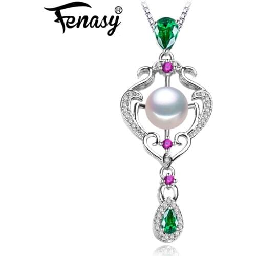 FENASY Natural Freshwater Pearl Dainty Pendant Necklaces For Women Fashion 925 Sterling Silver Bohemian Flower Chain Necklace
