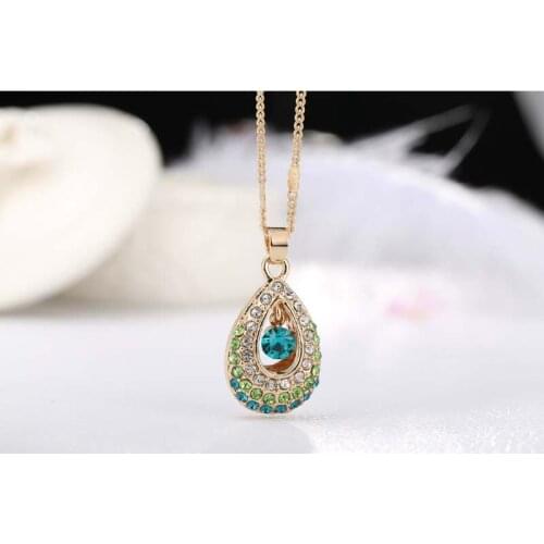 Crystal Pendant Necklace Angels Rhinestone Teardrop Dangle Necklace For Women Birthday Gifts