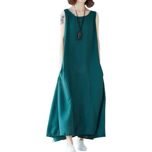 Plus Size Women Dress 2019 Summer New Slim Sleeveless Dress Elegant Casual Fashion Solid Cotton O-Neck Vest Dress Vestido Q173