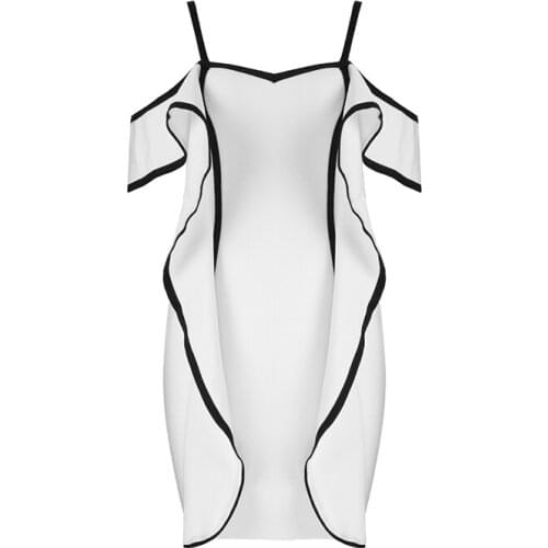 2018 New Summer Fashion Elegant Ruffles Embellished Sexy White Celebrity Women Wholesale Bandage Dress Party Club