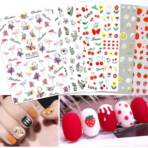 1 pieces Strawberry 3D Super thin nails stickers tips Nail Art adhesive decals fruit Cool Design nail envelopes manicure