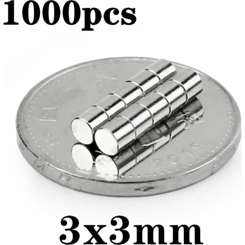 1000pcs 3x3mm Round Shape Rare Earth Neodymium Super Strong Magnetic NdFeB Magnet Fridge Crafts For Acoustic Field Electronics