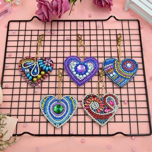 2/3/5Pcs DIY Special Shaped Full Drill Diamond Painting Keychain Kits Love Heart Diamond Painting Cross Stitch Keyring for Girls