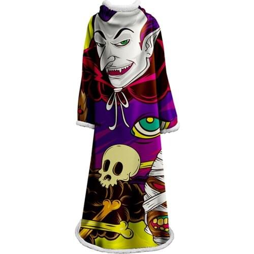 3D Skull Sleeves Blanket Terror Cat Microfiber Warm Sherpa Fleece Sofa Blanket Outdoor Plush Coral Manta Drop Shipping