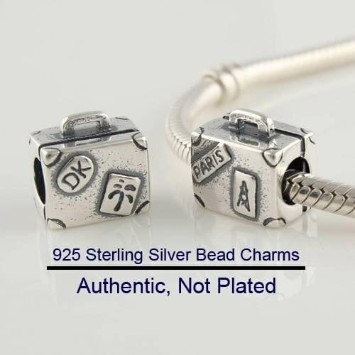 925 Sterling Silver Paris Suitcase Charm Beads DIY Jewelry Making Fits Pandora Style Charm Bracelets & Bangles LW102