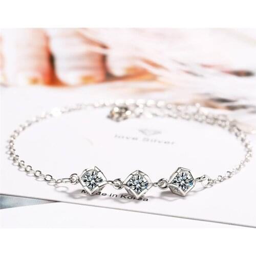 Sole Memory Geometry Rubiks Cube Fresh Zircon Luck Sweet 925 Sterling Silver Female Resizable Bracelets SBR177