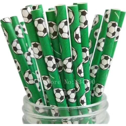 200 pcs Green White Football Soccer Paper Straws Bulk-Biodegradable Birthday Sport Party Drinking Restaurant Coffee Bars Soda