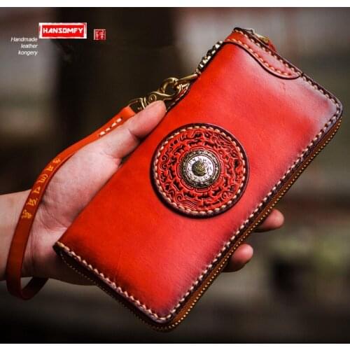 Genuine Leather Long Men Wallets Zipper Card Holder Wallet Cattle Lady Hand Bag Large Capacity Women Purses Male Wallet