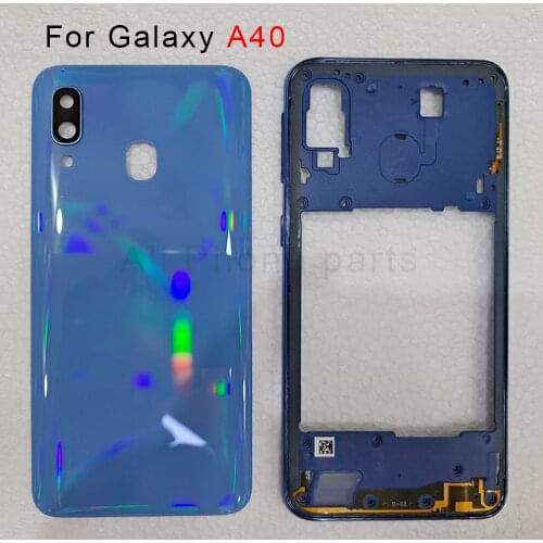 For SAMSUNG Galaxy A40 2019 A405 SM-A405F A405DS Housing Middle Frame+Battery Back Cover Rear Cover+Camera Lens Cover+Sticker