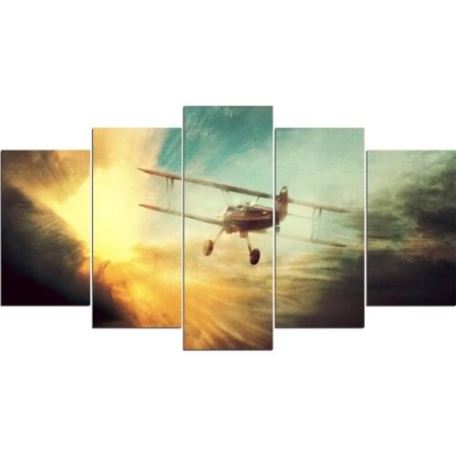 Home Decor Canvas Print Painting 5 Pieces Vintage Aircraft Pictures Wall Art Modular Living Room Retro Airplane Jet Plane Poster
