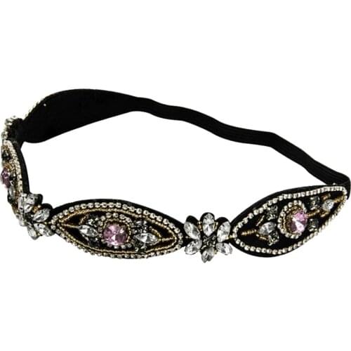 Sparkle Crystal Beads Flower Headband Hair Band Elastic Bridal Headpiece