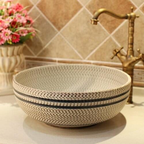 Thread pattern porcelain bathroom vanity bathroom sink bowl countertop Ceramic wash basin bathroom sink