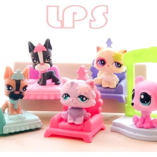 FGHGF Pet shop Dog Cat with Sofa bed Aaccessories Collection Rare Figure Collie Animals Loose Cute Kid Toys Y18090401