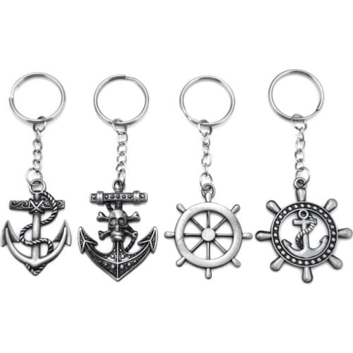 Vintage Anchor Keychain Gadgets For Men Trinket Retro Skull Anchor Rudder Key Chain On Bag Jewelry Party Boys Gift Souvenirs