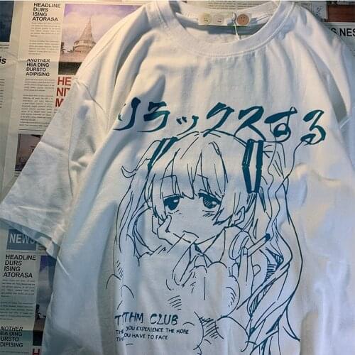 Cotton Girl Print T Shirt Funny Female Kawaii Loose White Tees Fashion Japan Harajuku Gothic T Shirt Punk 2021 Hip Hop Shirt