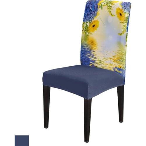 Blue Hydrangea Flowers Chrysanthemum Chair Cover Spandex Elastic Printing Dining Chair Kitchen Seat Case Stretch