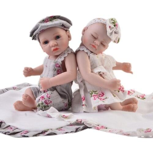 Ethnic Mini 11'' Full Silicone Vinyl Body Reborn Baby Doll Real Like Newborn Girl And Boy Twins 27cm Doll For Kid Christmas Gift